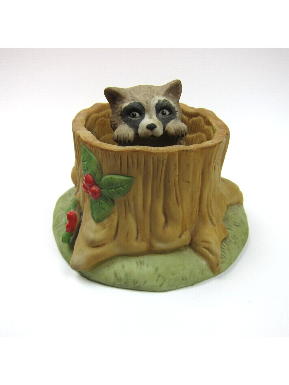 1984 Franklin Fine Porcelain WOODLAND SURPRISES RACCOON Vintage Hand Painted